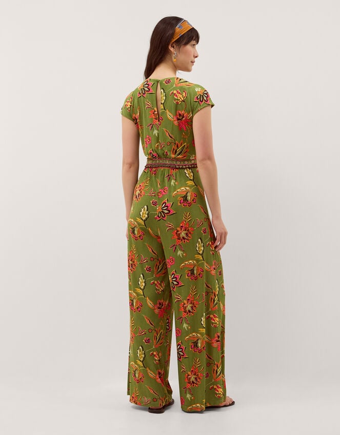 Zainab Floral Jersey Wide Leg Jumpsuit, Green (GREEN), large