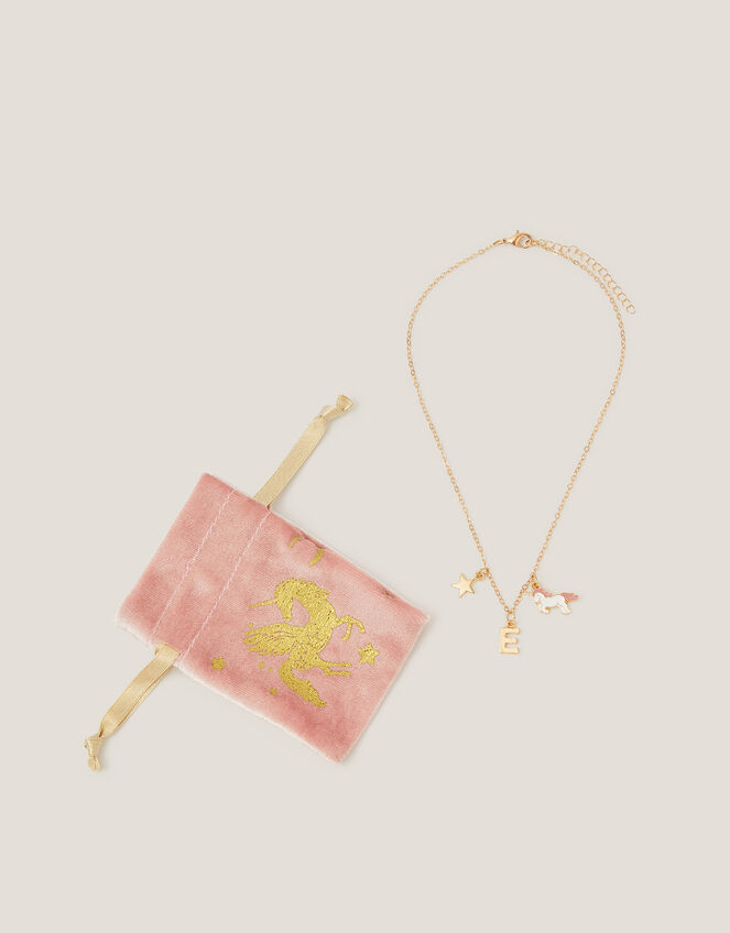 Initial Unicorn Charm Necklace, Pink (PINK), large