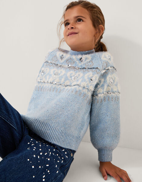 Sparkle Heart Jumper, Blue (BLUE), large