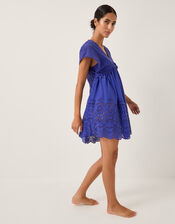 Lola Broderie Mini Swing Dress, Blue (BLUE), large