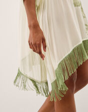 Lillie Leaf Print Fringe Mini Kaftan, , large