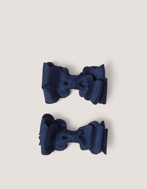 2-Pack School Scallop Bow Hair Clips, Blue (NAVY), large