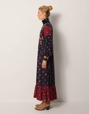 Maison Hotel Ginevra Embroidered Floral Print Midi Dress, Blue (BLUE), large