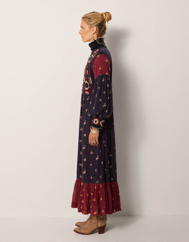 Maison Hotel Ginevra Embroidered Floral Print Midi Dress, Blue (BLUE), large