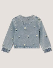 Embroidered Daisy Denim Jacket, Blue (BLUE), large