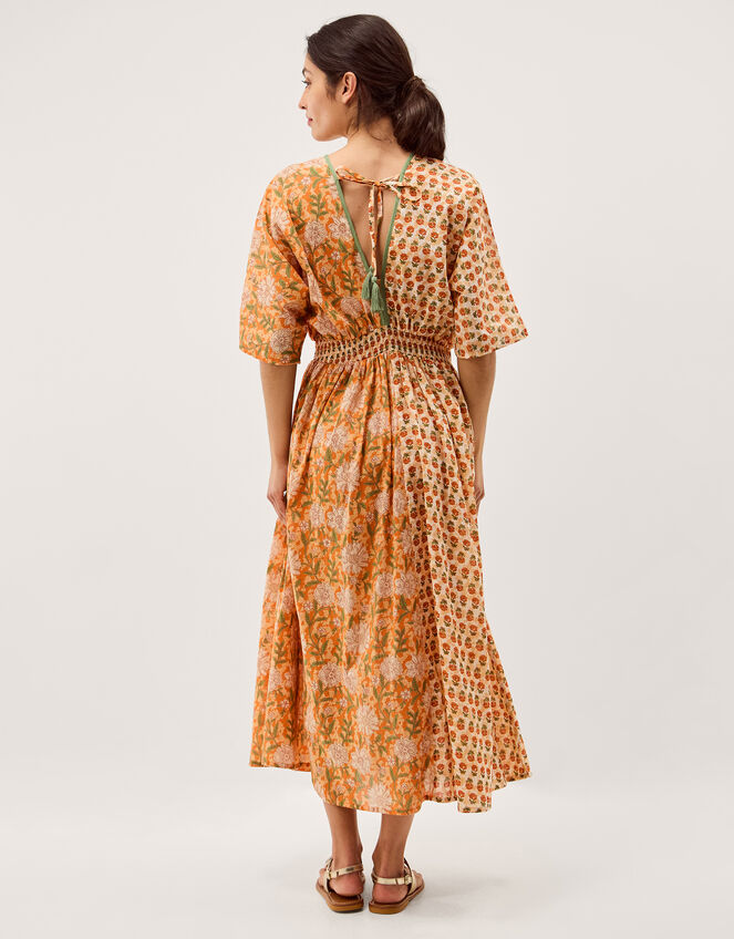 Carris Plunge Floral Midi Dress, Orange (ORANGE), large