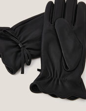 Eva Bow Leather Gloves, Black (BLACK), large