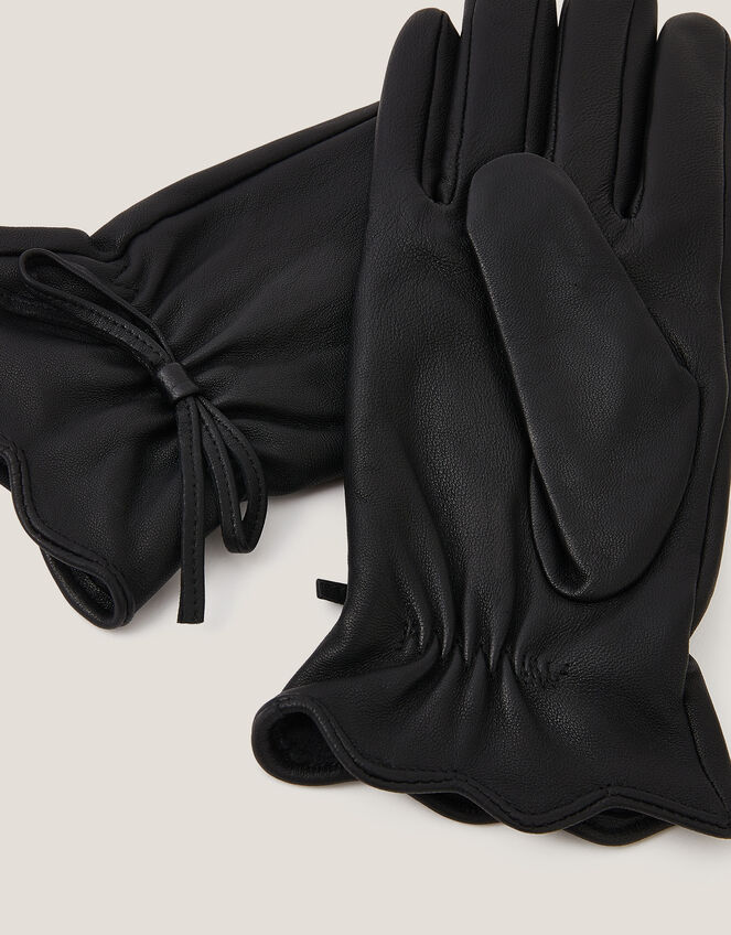 Eva Bow Leather Gloves, Black (BLACK), large