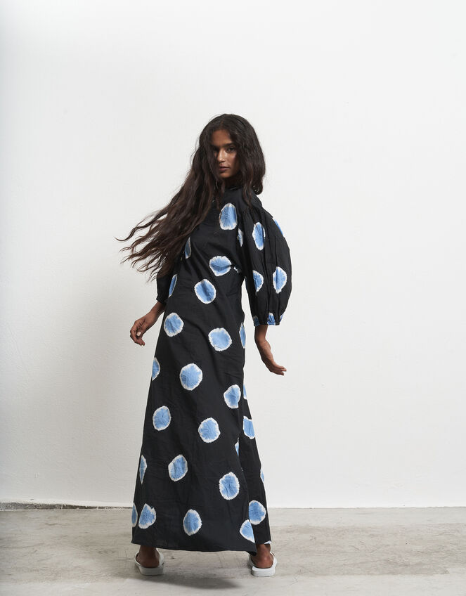 Par & Escala Josefa Puff Sleeve Print Maxi Dress, Black (BLACK), large