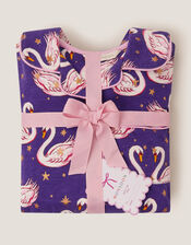 Swan Print Long Pyjamas Set, Blue (NAVY), large