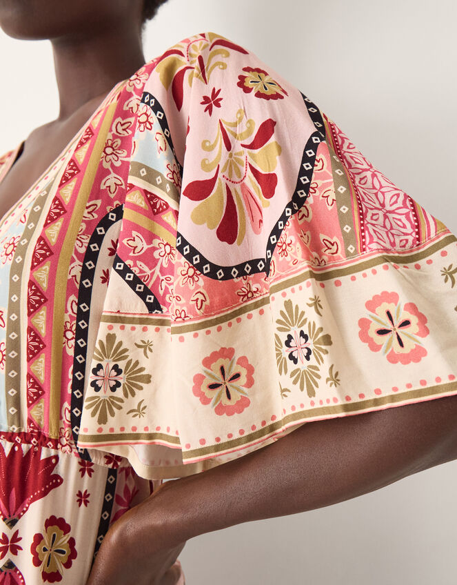 Patti Flutter Sleeve Tile Print Maxi Dress, Pink (DARK PINK), large