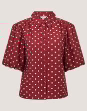 Claire Puff Sleeve Polka Dot Shirt, Red (BERRY), large