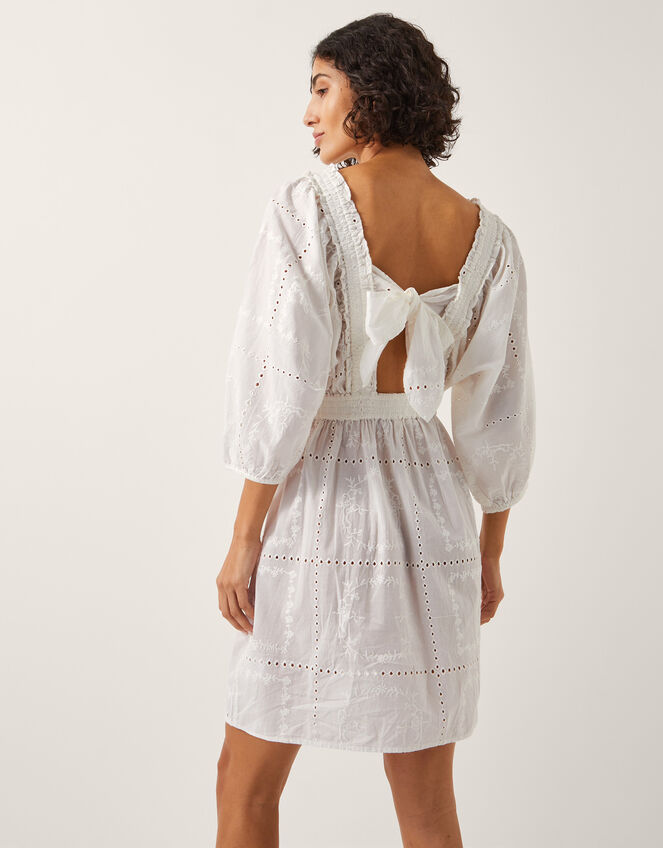 Nova Broderie Back Tie Mini Dress, White (WHITE), large