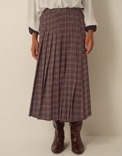 Gracie Check Print Midi Skirt, Brown (BROWN), large
