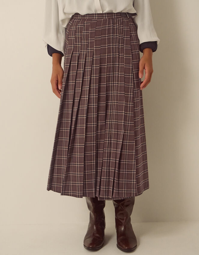 Gracie Check Print Midi Skirt, Brown (BROWN), large