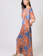 Traffic People Rene Flutter Floral Print Midi Dress, Blue (BLUE), large