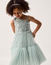 Asymmetrical Sequin Tulle Party Dress, Green (SAGE), large