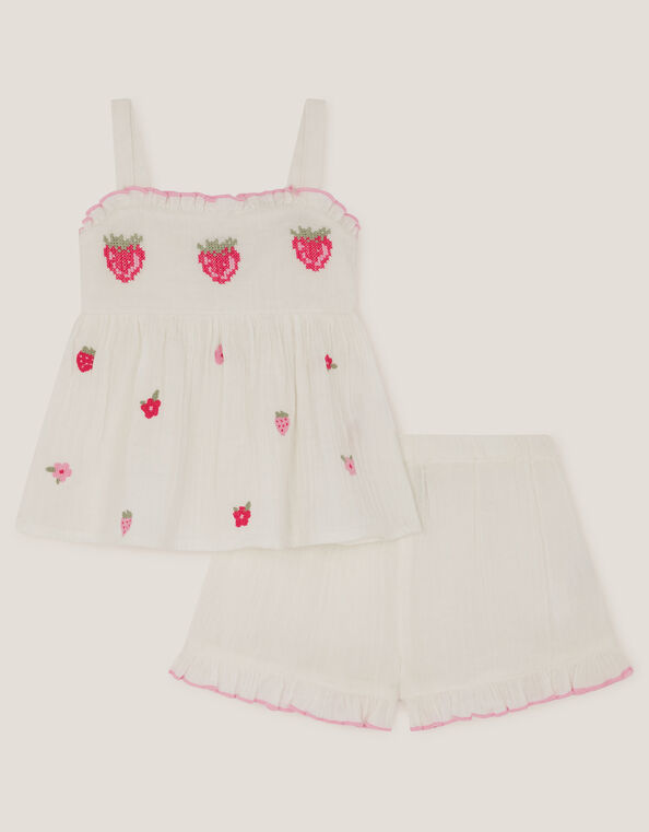 Baby Strawberry Top & Shorts Set, White (WHITE), large