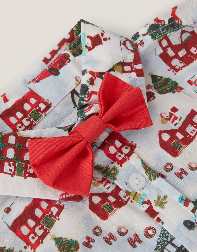 London Christmas Print Shirt & Bow Tie Set, Ivory (IVORY), large