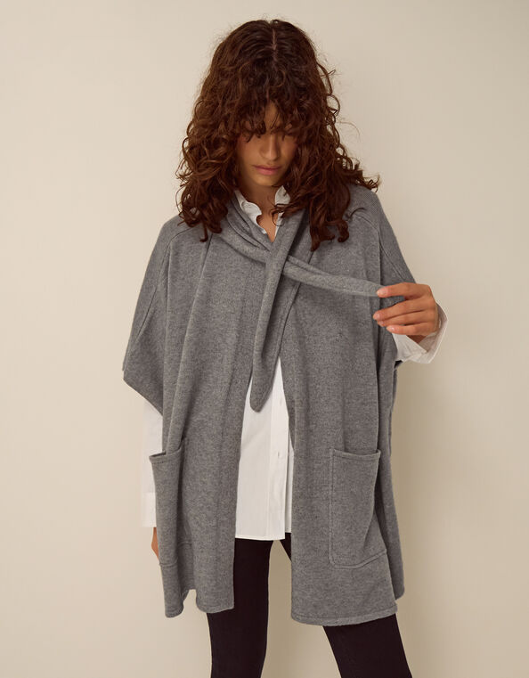 Samia Knitted Scarf Cape, Gray (CHARCOAL), large