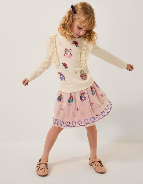 Ruffle Top & Embellished Skirt Set, Ivory (IVORY), large