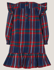 Baby Embroidered Frill Tartan Dress, Blue (NAVY), large