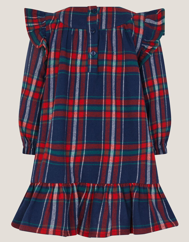 Baby Embroidered Frill Tartan Dress, Blue (NAVY), large