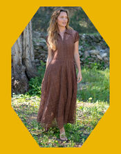 Lyrical Sisters Lace Maxi Shirt Dress, Brown (BROWN), large