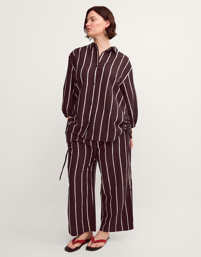 Callie Thorpe x Monsoon Stripe Linen Blend Shirt, Brown (BROWN), large