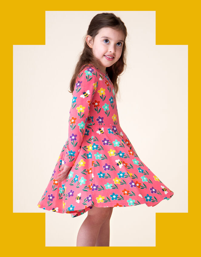 Frugi Sofia Printed Skater Dress, Pink (PINK), large