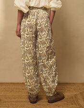 East Odette Hand-Woodblock Print Balloon Trousers, Cream (CREAM), large