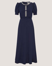 Bonnie Bow Puff Sleeve Midi Dress, Blue (NAVY), large