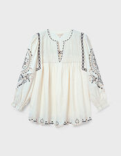 East Pavlina Embroidered Cotton Top, Ivory (IVORY), large