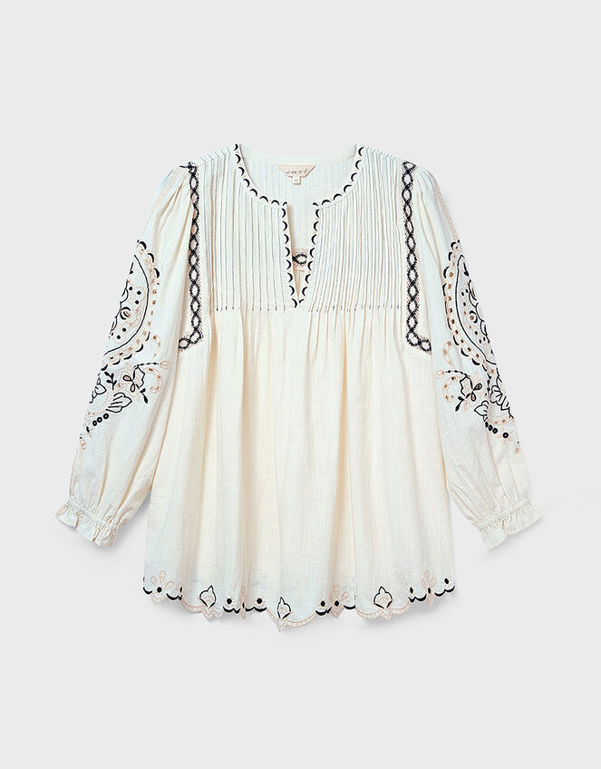 East Pavlina Embroidered Cotton Top, Ivory (IVORY), large