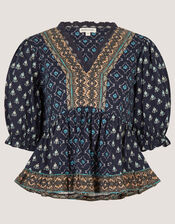 Stacee Puff Sleeve Print Jersey Top, Blue (NAVY), large