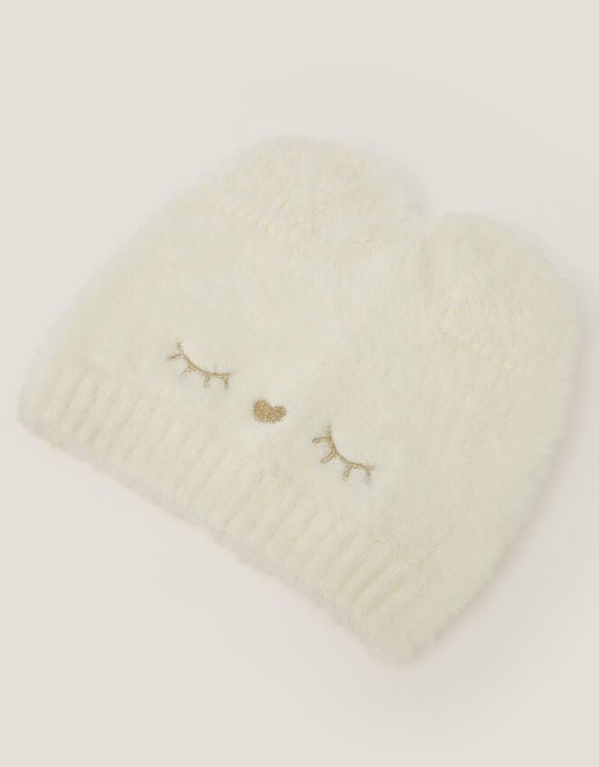 Kitty Knit Beanie Hat, Ivory (IVORY), large