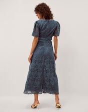 Regina Short Sleeve Lace Midi Dress, Blue (PETROL), large