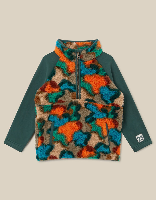 Camo Print Half-Zip Fleece Jumper, Blue (NAVY), large