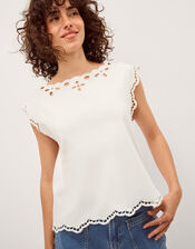 Gaia Floral Cutwork Top, Ivory (IVORY), large