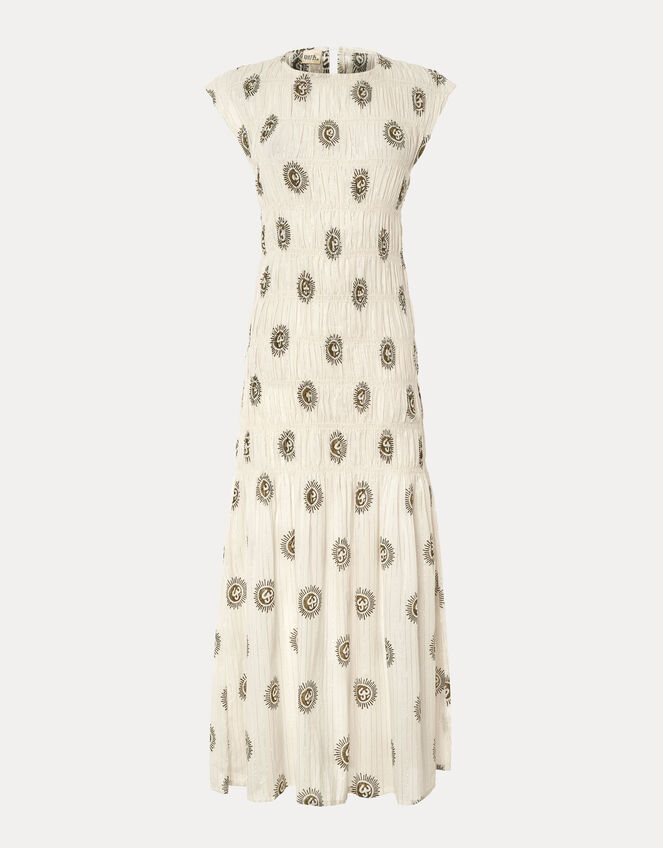 Par & Escala Bee Smocked Sun Print Maxi Dress, White (WHITE), large