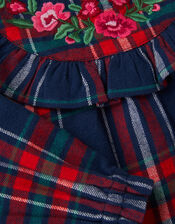 Baby Embroidered Frill Tartan Dress, Blue (NAVY), large