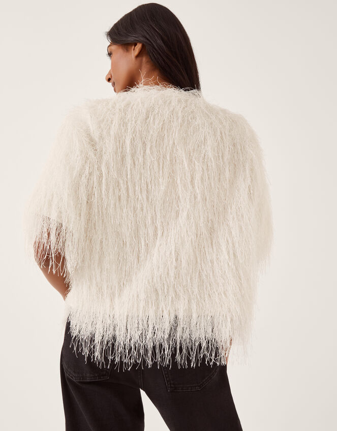 Tori Short Sleeve Fringe Top, Ivory (IVORY), large