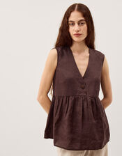 Posey Sleeveless Linen Top, DARK BROWN, large