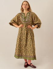 East Darney Embroidered Floral Midi Dress, Green (KHAKI), large