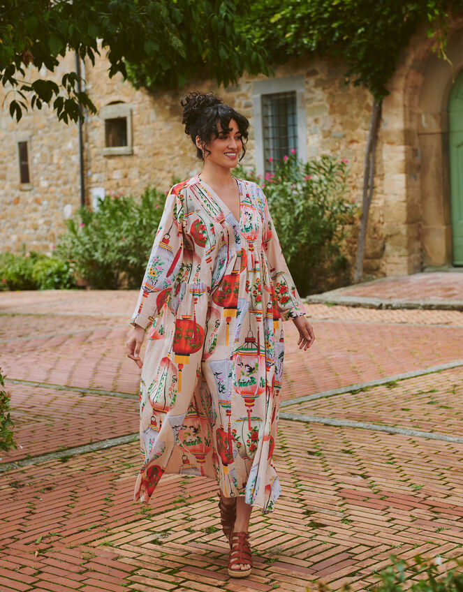 One Hundred Stars Lanterns Print Midi Dress, Red (RED), large