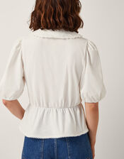 Celia Puff Sleeve Collar Jersey Blouse, Ivory (IVORY), large
