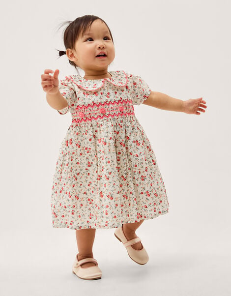 Baby Rose Smocked Dress & Knickers Set, Ivory (IVORY), large