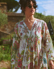 One Hundred Stars Boho Garden Print Midi Dress, Natural (ECRU), large