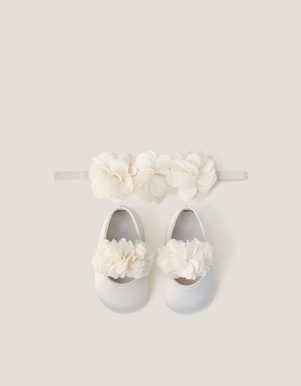 Baby Corsage Booties & Headband Set, Ivory (IVORY), large