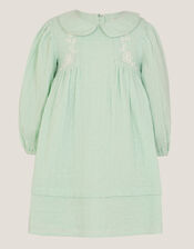 Baby Embroidered Collar Long Sleeve Dress, Green (GREEN), large